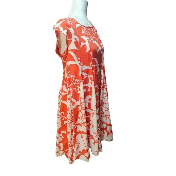 Maeve x Anthropologie Orange White Bird Print Cap Sleeve Dress Rayon Size Small - Picture 6 of 13